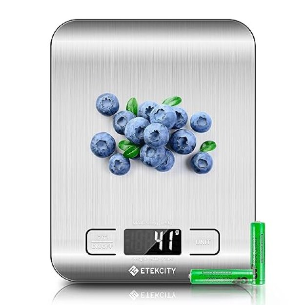 Etekcity Food Kitchen Scale, Digital Grams and Ounces for Weight Loss, Baking, Cooking, Keto and Meal Prep, LCD Display, Medium, 304 Stainless Steel