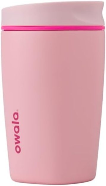 Owala SmoothSip Slider Insulated Stainless Steel Coffee Tumbler, Reusable Iced Coffee Cup, Hot Coffee Travel Mug, BPA Free 12 oz, Pink (Pucker Up)