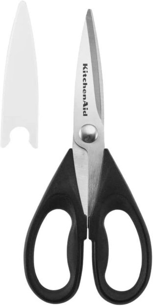 KitchenAid All Purpose Kitchen Shears with Protective Sheath Durable Stainless Steel Scissors, Dishwasher Safe, Soft Grip Comfort Handle, 8.72 Inch, Black