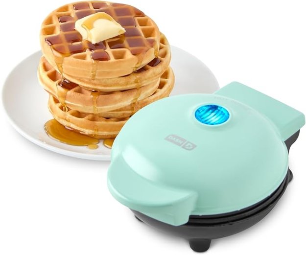 DASH Mini Waffle Maker - 4” Waffle Mold, Nonstick Waffle Iron with Quick Heat-Up, PTFE Nonstick Surface - Perfect Mini Waffle Maker for Kids and Families, Just Add Batter (Aqua)