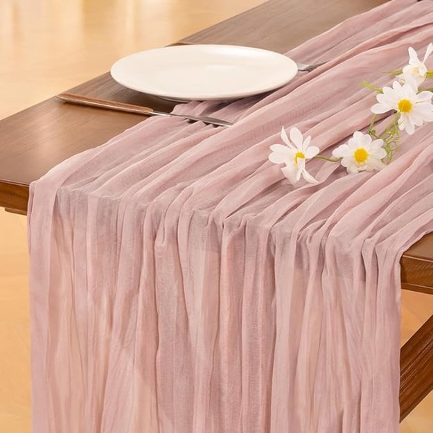 Socomi Pink Table Runner Valentine's Day Cheesecloth Table Runner Spring Easter 120 inch Cheese Cloth Runner 10FT Boho Rustic Gauze Table Runner for Wedding Party Baby Shower Birthday Decor