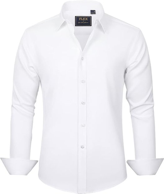 J.VER Men's Dress Shirts Solid Long Sleeve Stretch Wrinkle-Free Formal Shirt Business Casual Button Down Shirts