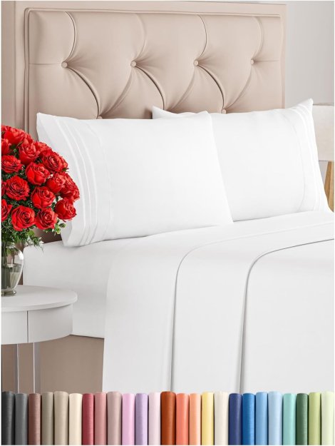 Queen Size 4 Piece Sheet Set - Comfy Breathable & Cooling Bed Sheets Set - Hotel Luxury Bedding for Women, Men, Kids & Teens - Deep Pockets, Easy Secure Fit, Soft and Wrinkle Free - Oeko-Tex - White