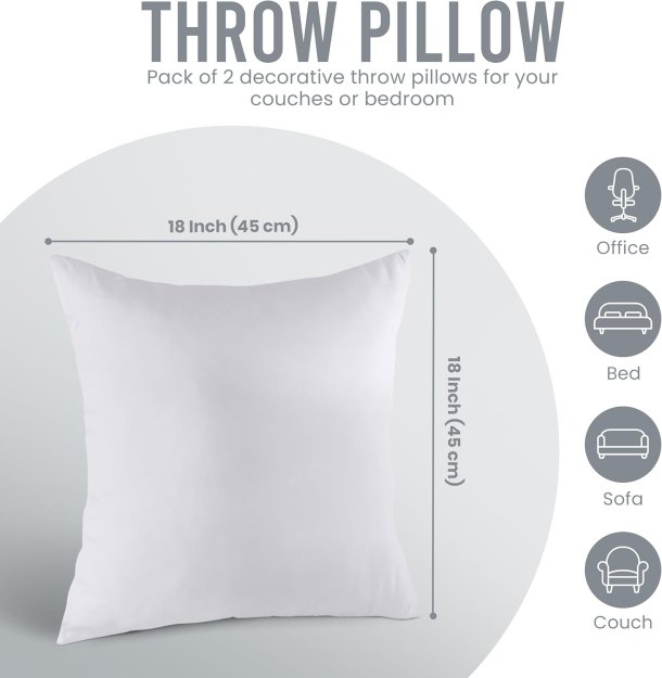 Utopia Bedding Throw Pillows Insert (Pack of 2, White) - 18 x 18 Inches Bed and Couch Pillows - Indoor Decorative Pillow