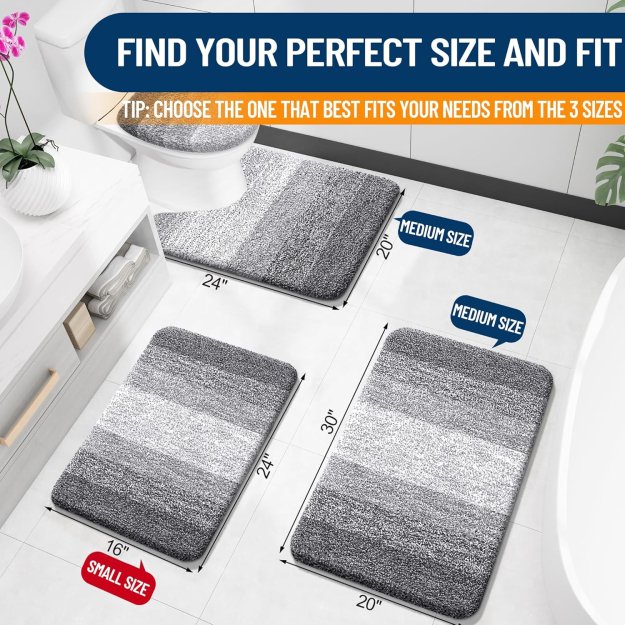 OLANLY Bathroom Rugs Mat 30x20, Extra Soft Absorbent Microfiber Bath Rugs, Rubber Backing, Quick Dry, Machine Washable Bath Mats for Bathroom Floor, Tub, Shower and Home Decor Accessories, Grey