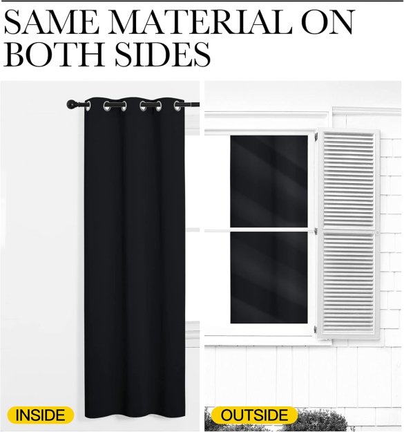 NICETOWN Halloween Pitch Black Solid Thermal Insulated Grommet Blackout Curtains/Drapes for Bedroom Window (2 Panels, 42 inches Wide by 63 inches Long, Black)