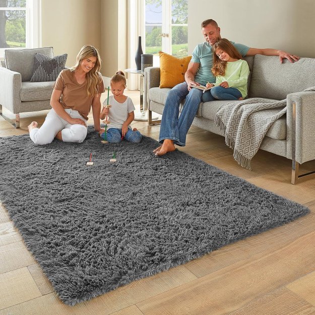 Ophanie Area Rugs for Bedroom Living Room, Grey Fluffy Fuzzy Shag Shaggy Soft Plush Carpet, 4x6 Indoor Floor Gray Rug for Kids Home Dorm Decor Aesthetic