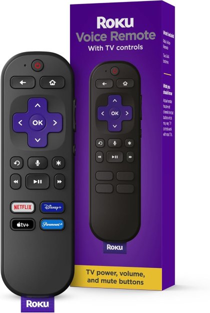 Roku Voice Remote | TV Remote Control with Voice Control, TV Controls, Simple Setup, & Pre-Set App Shortcuts - Replacement Remote Compatible with Roku TV, Roku Players, & Roku Audio