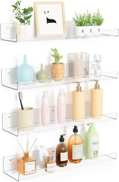 upsimples 4 Pack Acrylic Shelves for Wall Storage, 15