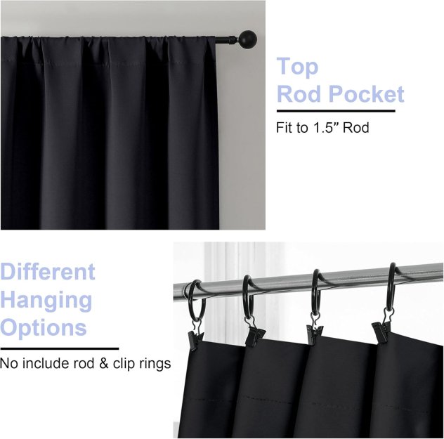 Simplebrand Ava Halloween Black Blackout Curtains for Bedroom 63 Inch Length 2 Panels, Solid Thermal Insulated Energy Saving Rod Pocket Window Treatment Curtains Blackout Drapes, W40 x L63 Inch, Black