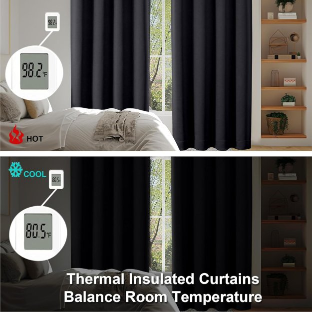 Simplebrand Ava Halloween Black Blackout Curtains for Bedroom 63 Inch Length 2 Panels, Solid Thermal Insulated Energy Saving Rod Pocket Window Treatment Curtains Blackout Drapes, W40 x L63 Inch, Black