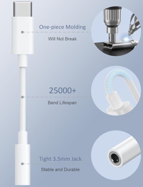 USB-C to 3.5mm Audio Headphone Adapter - HiFi 2 Pack Compatible with Apple iPhone 16 15 Samsung Galaxy S24 S23 S22 S21 Plus Pro Max Ultra Pixel iPad - Type C to Jack Dongle Adapter