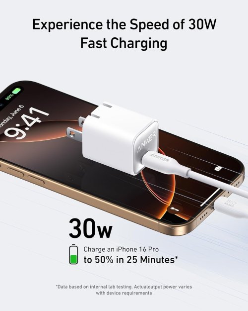 Anker Nano Charger, USB C GaN Charger 30W, PIQ 3.0 Foldable PPS Fast Charger for iPhone 16 / 15 and more series, Galaxy, iPad, Compatible with MagSafe