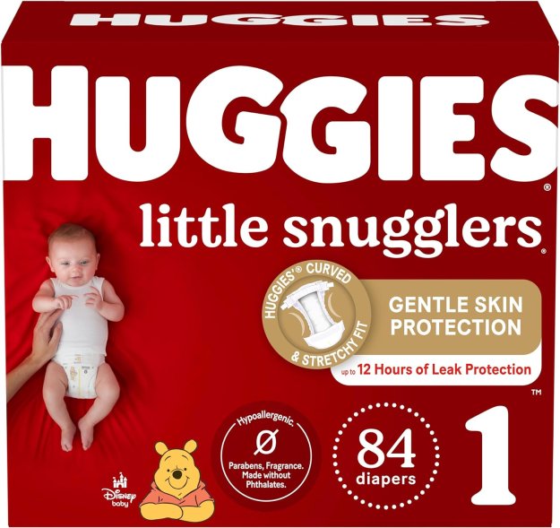 Huggies Size 1 Diapers, Little Snugglers Newborn Diapers, Size 1 (8-14 lbs), 84 Count