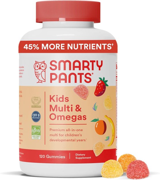 SmartyPants Kids Multivitamin Gummies: Omega 3 Fish Oil (EPA/DHA), Vitamin D3, C, Vitamin B12, B6, A, K & Zinc for Immune Support, Biotin, Gluten Free, Three Fruit Flavors, 120 Count (30 Day Supply)