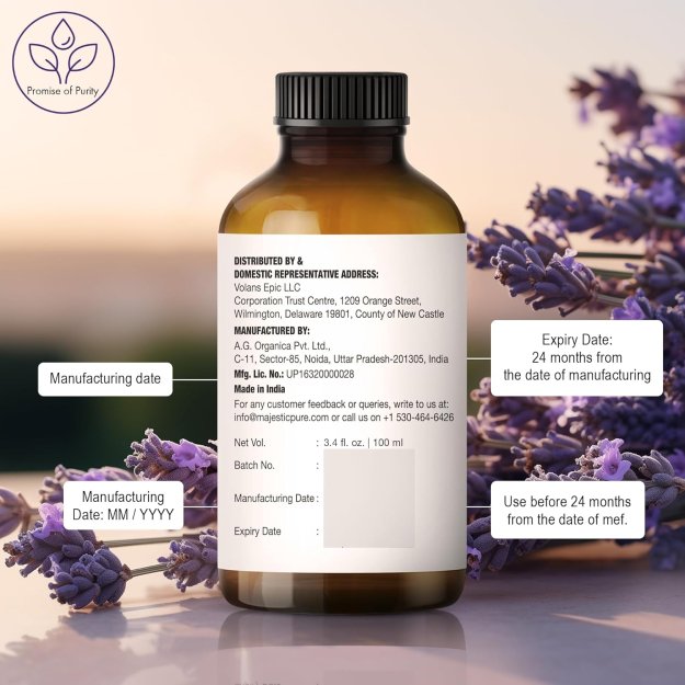 Majestic Pure Lavender Essential Oil with Glass Dropper | 100% Pure and Natural Lavender Oil | Premium Grade Essential Oils for Diffusers, Skin, Aromatherapy, Massage | 4 Fl Oz