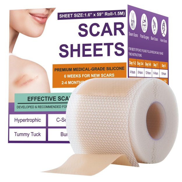 Silicone Scar Sheets,Silicone Scar Tape,Scar Tape For Surgical Scars,Silicone Scar Removal Strips For Surgical,C-Section,Tummy Tuck,Keloid Scars(1.6