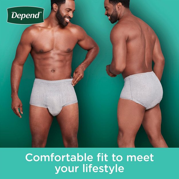 Depend Fresh Protection Adult Incontinence Underwear for Men, Disposable, Maximum, Large, Grey, 72 Count (2 Packs of 36), Packaging May Vary