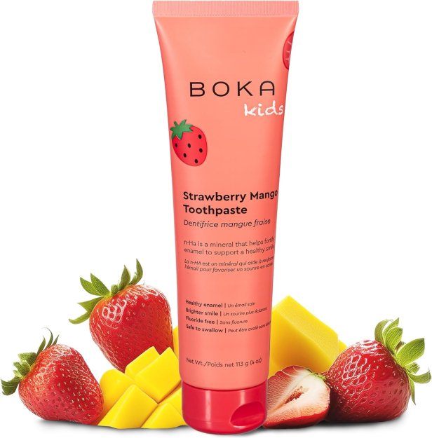 Boka Fluoride Free Toothpaste Nano Hydroxyapatite, Helps Remineralize, Appropriate for Sensitive Teeth, Whitening - for Adult, Kids Oral Care - Strawberry Mango Flavor, 4oz 1Pk - US Manufactured