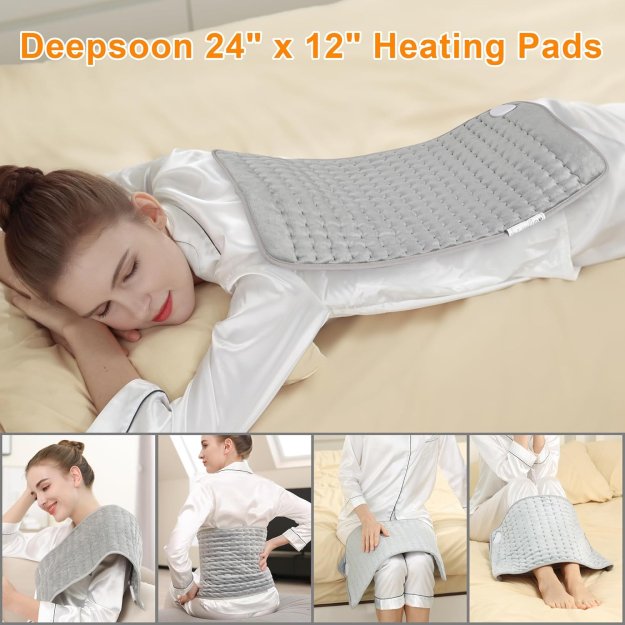 Electric Heating Pads,Heating Pads for Back,Shoulder,Hot Pad for Neck and Arms,Abdomen,Moist Heated Pad for Legs and Knee,Auto Shut Off(Light Gray, 24''×12'')