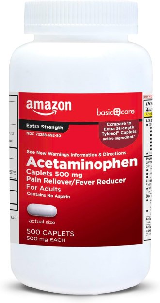 Amazon Basic Care Extra Strength Pain Relief, Acetaminophen Caplets, 500 mg, Pain Reliever/Fever Reducer, 500 Count (Packaging may vary)