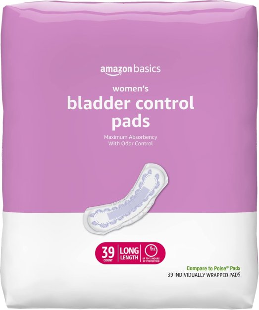 Amazon Basics Incontinence Pads for Women Long, Bladder Control, Postpartum, Maximum Absorbency, Unscented, 39 Count