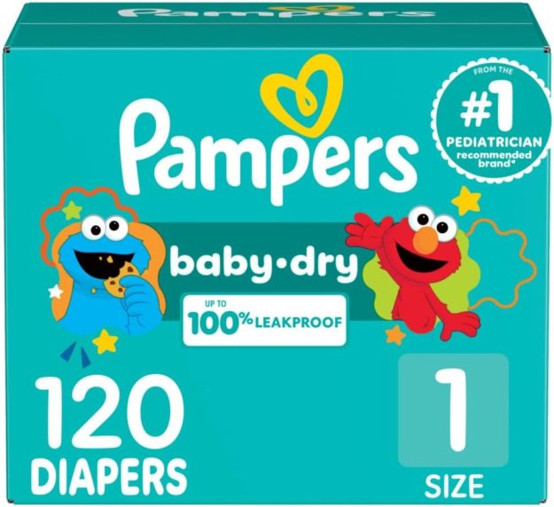 Pampers Diapers - Baby Dry - Size 1, 120 Count, Absorbent Disposable Infant Diaper (Packaging May Vary)