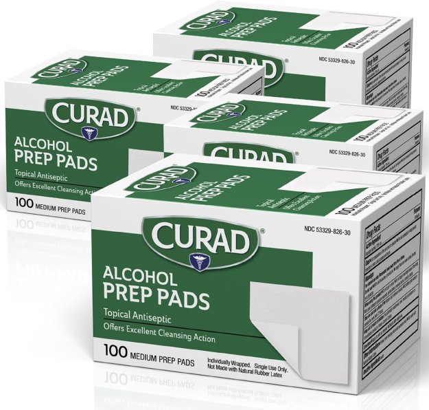 CURAD Alcohol Prep Pads (Pack of 4 Boxes) | 400 Pieces of Medium Isopropyl Alcohol Wipes Individually Wrapped | First Aid Alcohol Swabs for Cuts & Scrapes | Medical Alcohol Pads for General Cleansing