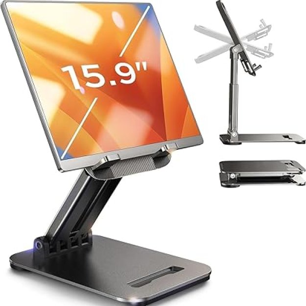 LISEN Tablet Stand for iPad Stand Holder Desk, Foldable iPad Pro Holder Portable Monitor Stand Travel Accessories, Home Office Desk Accessories for Men Gifts 2024 iPad Tab Kindle iPhone 4-15.9