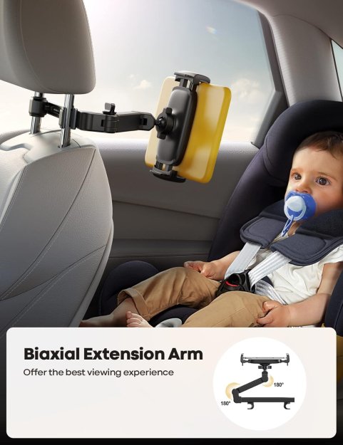 Lamicall Car Headrest Tablet Holder - [3 in 1 Extension Arm] Adjustable Tablet Car Mount for Back Seat, Road Trip Essentials for Kids, for 4.7-11