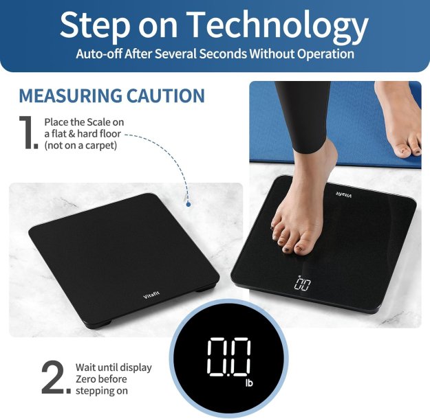 Vitafit Digital Bathroom Scale for Body Weight, Weighing Professional Since 2001, Clear LED Display and Step-On, 3*AAA Batteries Included, 400lb/180kg, Spray Silver Black