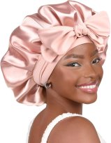 YANIBEST Silk Bonnet for Sleeping Women Satin Bonnet Double Layer Satin Lined Hair Bonnet with Tie Band Curly Hair