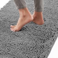 Gorilla Grip Bath Rug Mat, Thick Soft Absorbent Chenille, Quick Dry Microfiber Mats, Rubber Backing Machine Washable Shower Floor Rugs, Bathmat Runner, Bathroom Home Decor Accessories, 24x17, Grey