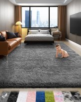 Ophanie Area Rugs for Bedroom Living Room, Grey Fluffy Fuzzy Shag Shaggy Soft Plush Carpet, 4x6 Indoor Floor Gray Rug for Kids Home Dorm Decor Aesthetic