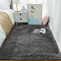 Ophanie Area Rugs for Bedroom Living Room, Grey Fluffy Fuzzy Shag Shaggy Soft Plush Carpet, 4x6 Indoor Floor Gray Rug for Kids Home Dorm Decor Aesthetic