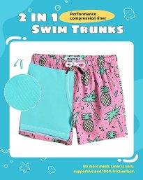 maamgic Boys Swim Trunks with Compression Liner Toddler Stretch Swim Shorts