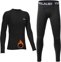 TELALEO Boys' Girls' Long Sleeve Compression Shirts Thermal Fleece Lined Kids Athletic Sports Tops Leggings Baselayer Set