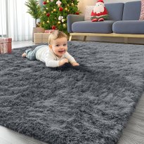 OLANLY Area Rugs for Living Room Bedroom, Machine Washable 4x5.9 Feet Soft Fluffy Shaggy Bedside Rug, Indoor Floor Carpet for Kids Girls and Boys, Dorms, Nursery Rooms, Home Decor Aesthetic, Grey