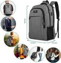 MATEIN Travel Laptop Backpack, Business Anti Theft Slim Sturdy Laptops Backpack with USB Charging Port, Water Resistant College School Computer Bag Gift for Men & Women Fits 15.6 Inch Notebook, Grey