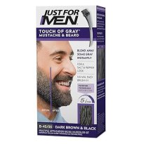 Just For Men Salt & Pepper Blend Mustache & Beard, Beard Coloring for Gray Hair with Brush Included for Easy Application, Great for a Salt and Pepper Look - Dark Brown & Black, B-45/55, Pack of 1